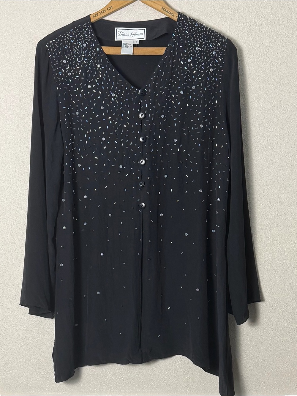 Diane Gilman Black Button-Front Top with Sparkle Embellishments